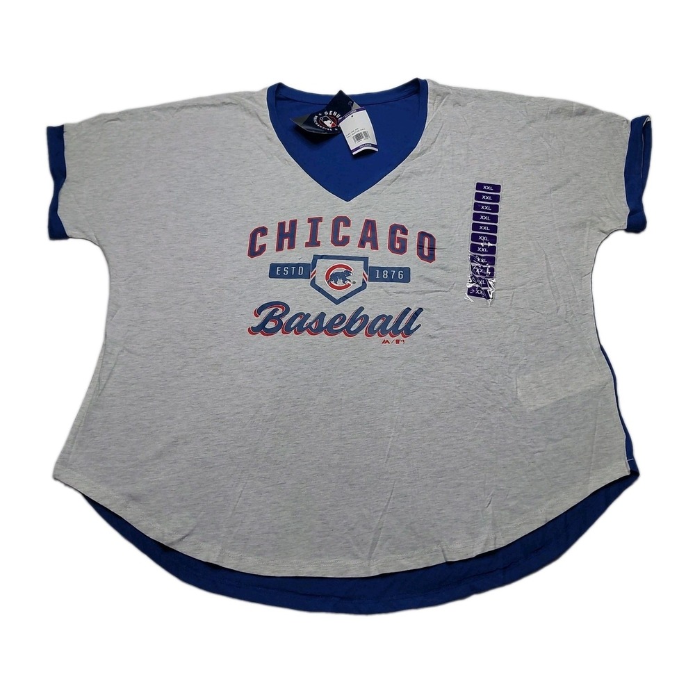 NWT Genuine MLB Merchandise Chicago Cubs Ladies Gray T-Shirt XXL V-Neck